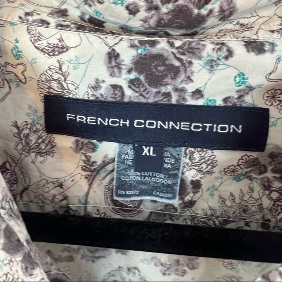 French Connection White Skull and Floral Print Button Up Shirt, size XL - Picture 2 of 7